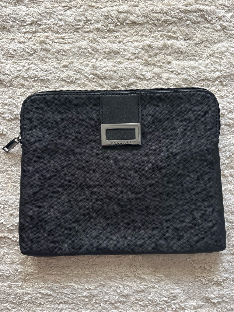 Bvlgari Black Leather Zip Clutch